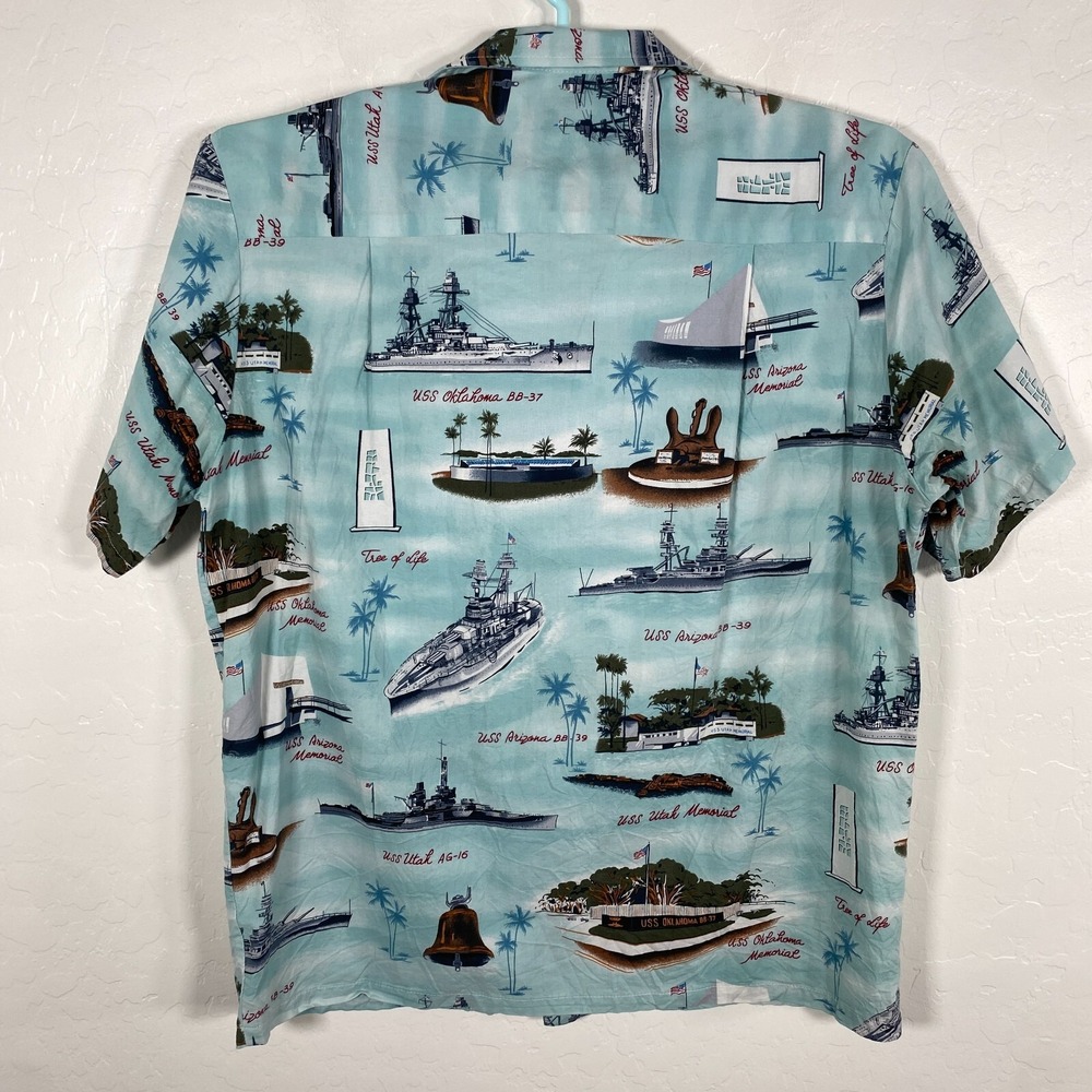 Kalaheo Shirt Mens Large‎ Blue Hawaiian Camp Ocean Ships Navy Boats USS - Picture 4 of 9